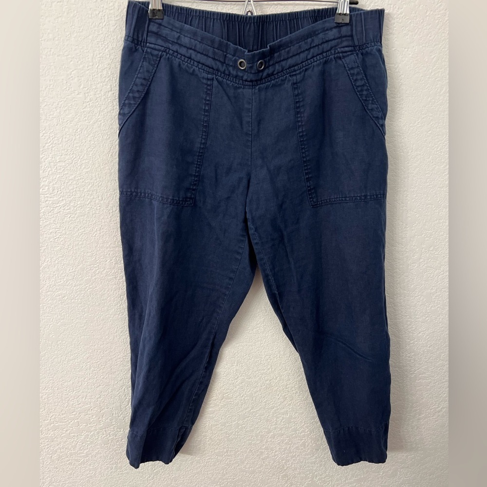 Athleta linen retreat navy ankle pant womens size 12 petite